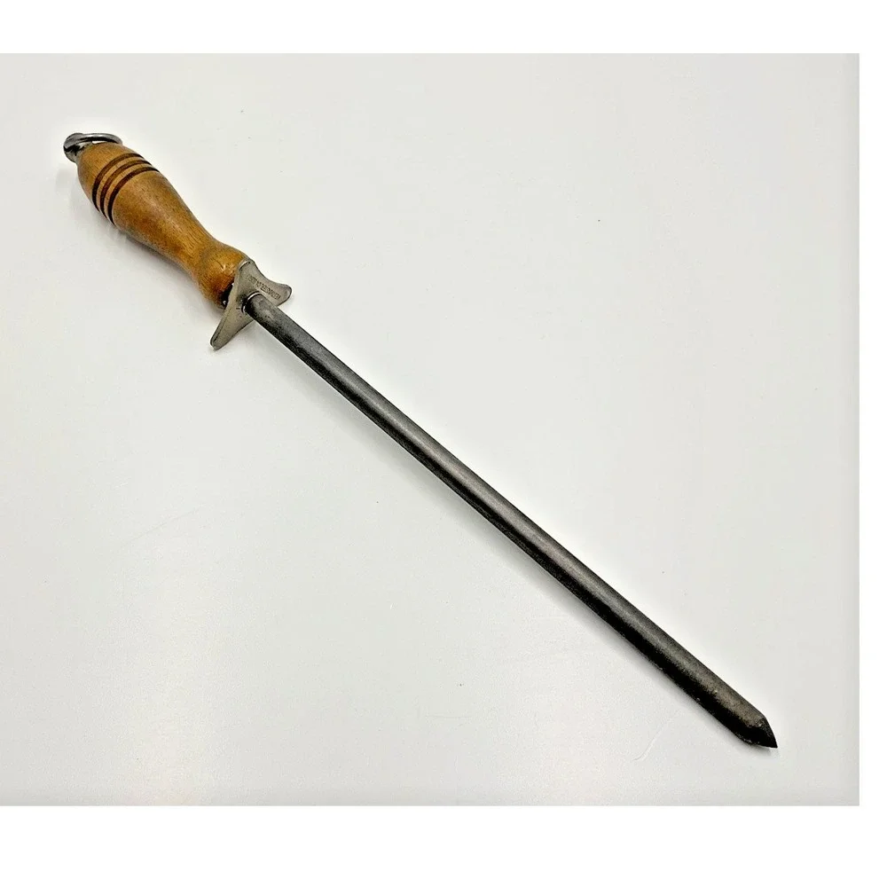 Vintage Knife Sharpening Honing Steel Rod‎ Wood Handle 15 Inch